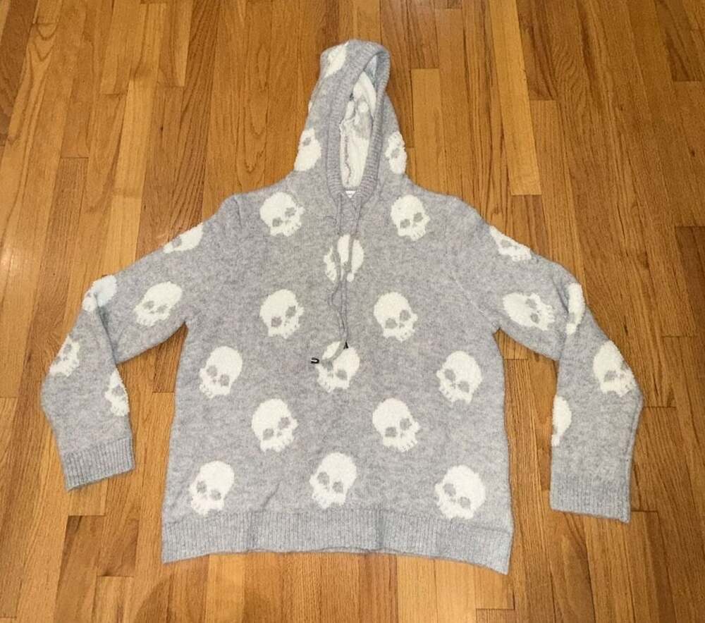 Cupcakes And Cashmere Skull Patterned Knit Hooded Sweater Ladies XL Poly Blend